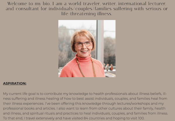 Example of therapist photo and biography on a landing page