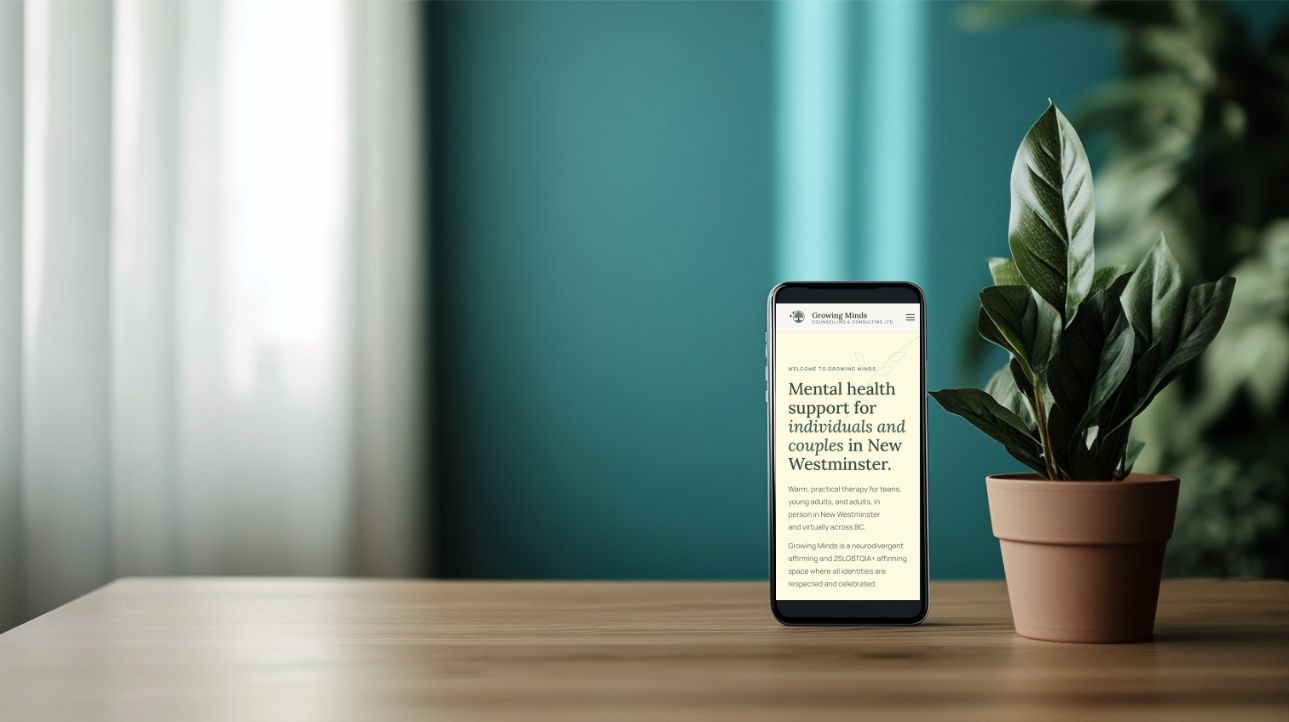 The Growing Minds Counselling website on mobile