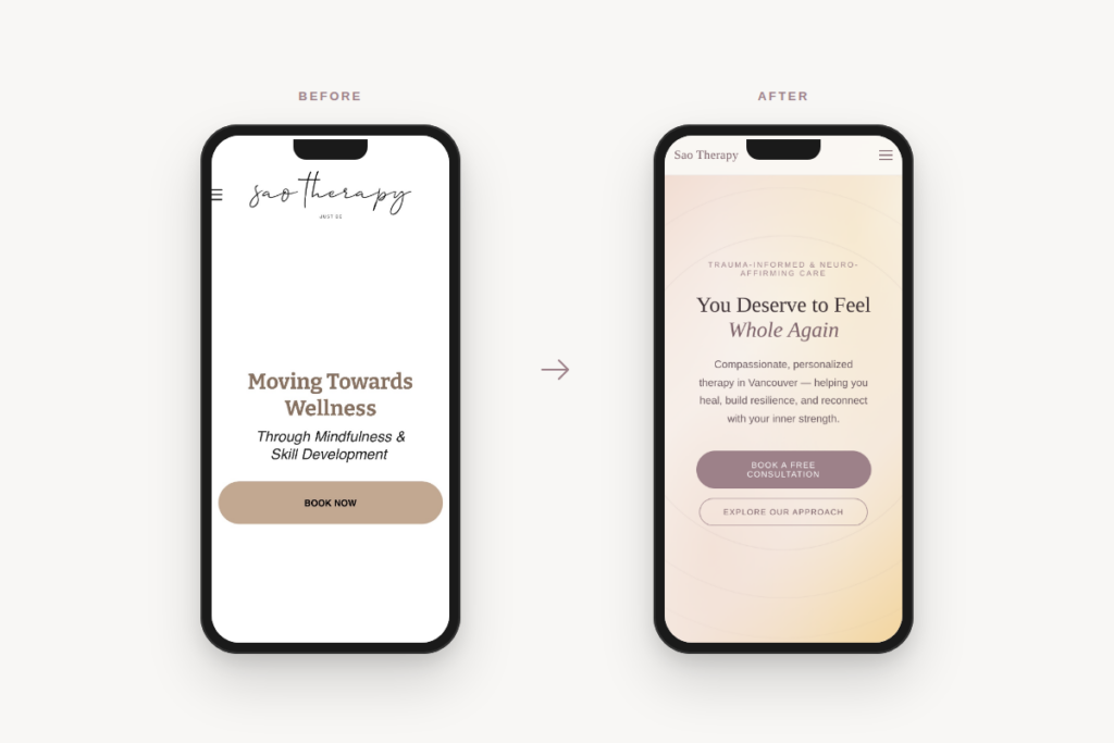 Sao Therapy before and after redesign comparison