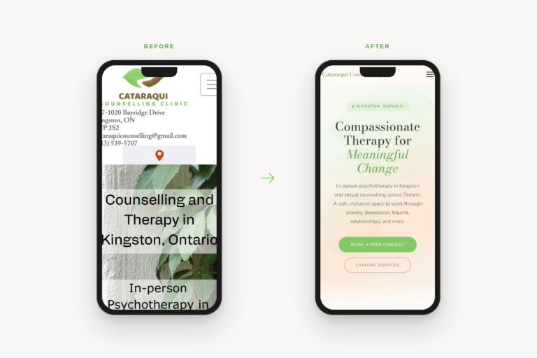 Cataraqui Counselling before and after redesign comparison